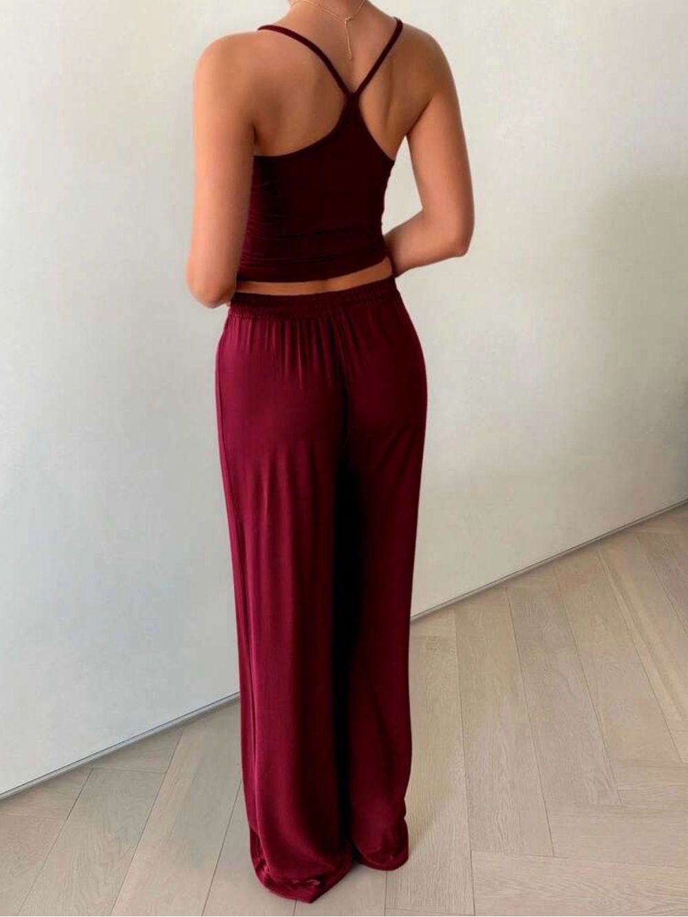 Women’s Wide-Leg Lounge Pants in Burgundy - Picture 2 of 2